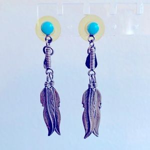 Vintage Sterling Silver and Turquoise Feather Earrings